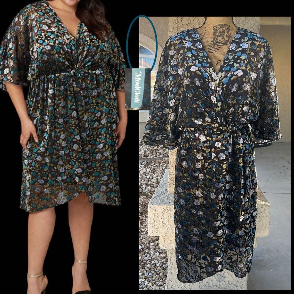 Modcloth Dramatic Depths Velvet Dress Black Floral Size XL